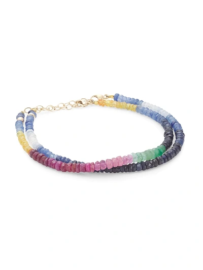 Jia Jia Women's Arizona 14k Yellow Gold, Rainbow Sapphire & Ombre Blue Sapphire 2-piece Bracelet Set In Rainbow Blue