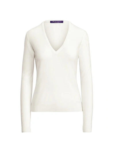 Ralph Lauren Wool Long-sleeve V-neck Sweater In Lux Cream
