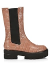 Stuart Weitzman Presley Lug-sole Croc-embossed Leather Chelsea Boots In Tan
