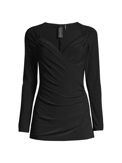 Norma Kamali Long Sleeve Sweetheart Side Drape Top In Black