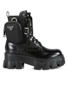 Prada Spazzolato Leather Rois Re-nylon Metal Triangle Logo Monolith Pouch  Pocket 55mm Boot (authent In Nero