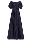 Carolina Herrera Off-the-shoulder Puff-sleeve Button-down Gown In Navy