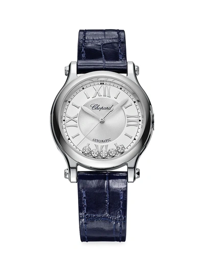 Chopard Happy Sport Stainless Steel, Diamond & Alligator Leather-strap Watch In Black
