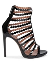 ALAÏA SCALLOP PATENT LEATHER STRAPPY ANKLE SANDALS,400014082307