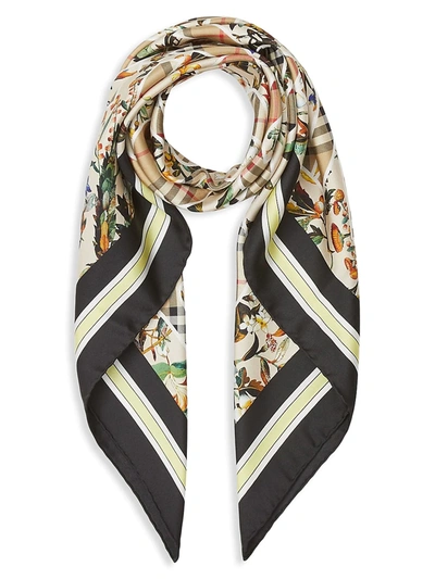 Burberry Montage-print Silk Square Scarf In Beige