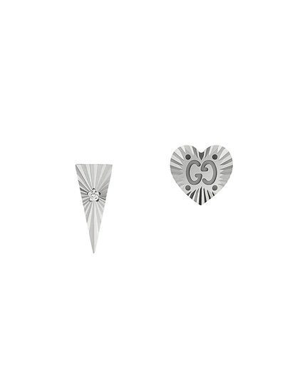 Gucci Women's 18k White Gold & Diamond Interlocking G Icon Earrings With Heart & Triangle