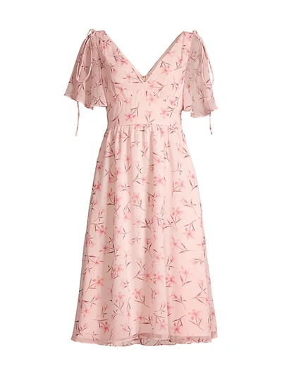 Fame And Partners Mairie Floral Chiffon Dress In Watercolor Lily Pale Pink