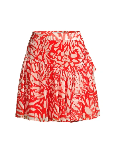 Milly Heidi Ikat Metallic Chiffon Mini Skirt In Summer Coral