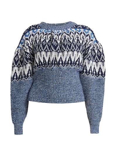 Paco Rabanne Cropped Metallic Fair Isle Wool-blend Sweater In Blue