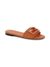 Fendi Women's Logo Leather Slide Sandals In Brown