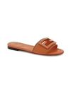 Fendi Baguette Leather Slides With Macro Selleria Topstitches In Brown