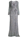 Mac Duggal Sequin Wrap Gown In Silver