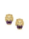 GUCCI WOMEN'S LIONHEAD 18K YELLOW GOLD, AMETHYST & DIAMOND XS STUD EARRINGS,400014414262