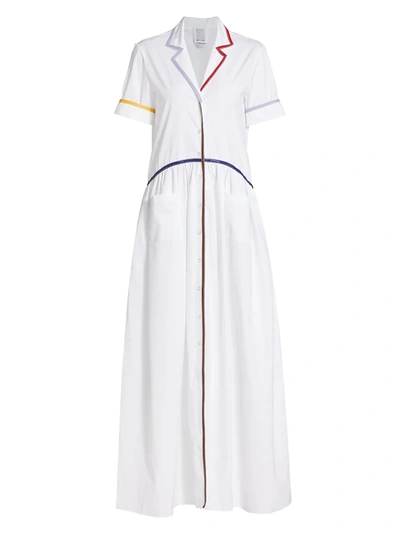 Rosie Assoulin Colour-block Faux Leather-trimmed Cotton-poplin Maxi Shirt Dress In White