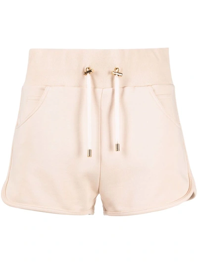 Balmain Badge-print Track Shorts In Nude