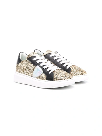 Philippe Model Kids' Glitter Leather Trainers In Gold