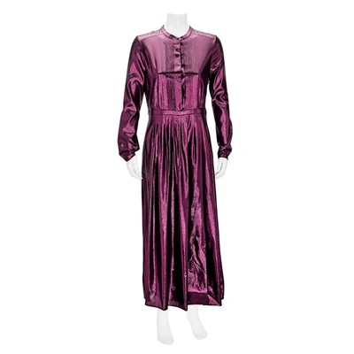 Burberry Metallic Long Sleeve Pleated Dress In Bright Fuchsia