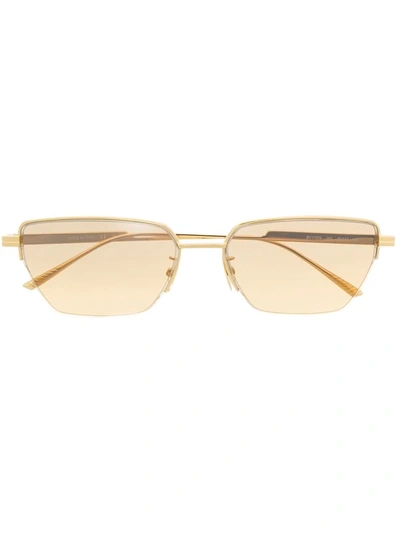 Bottega Veneta Rectangle-framed Mirrored Sunglasses In Gold
