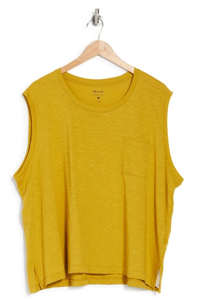 Madewell Whisper Cotton Crewneck Pocket Muscle Tank In Spicy Saffron