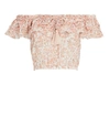 Loveshackfancy Dorin Cropped Ruffled Floral-print Cotton-voile Top In Ivory