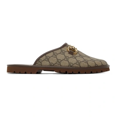 Gucci Elea Horsebit Monogrammed Canvas Backless Loafers In Brown