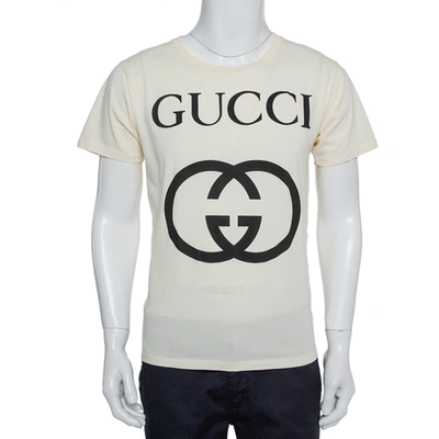 Pre-owned Gucci Cream Interlocking G Print Cotton Oversized Crewneck T-shirt Xs