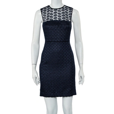 Pre-owned Diane Von Furstenberg Navy Blue Kinchu Sg Lace Dress S