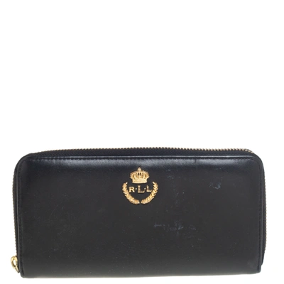 Pre-owned Ralph Lauren Black Leather Zip Around Wallet