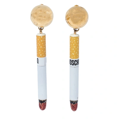 Pre-owned Moschino Gold Tone It's Lit Cigarette Clip-on Earrings