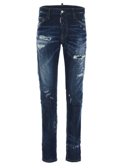 Dsquared2 Distressed Paint Effect Jeans In Blue