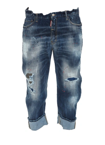 Dsquared2 Distressed Cropped Jeans In Blue