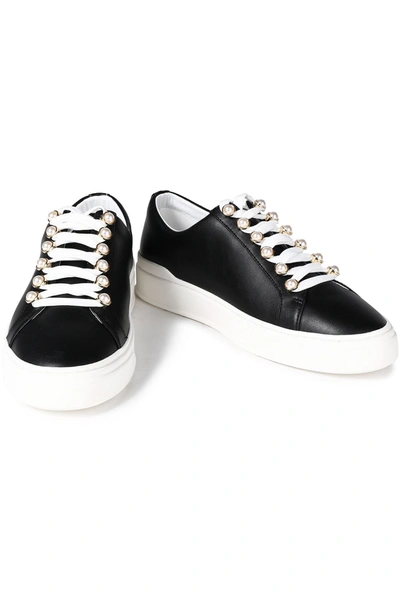 Stuart Weitzman Excelsa Faux Pearl-embellished Leather Sneakers In