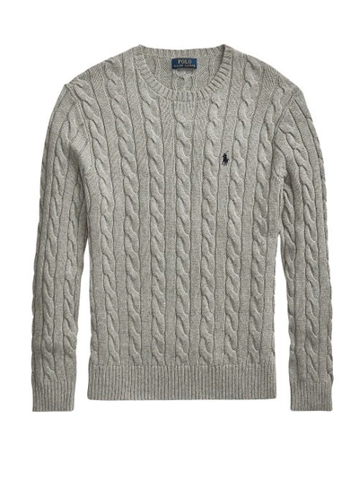 Polo Ralph Lauren Logo-embroidered Cable-knit Cotton Jumper In Grey