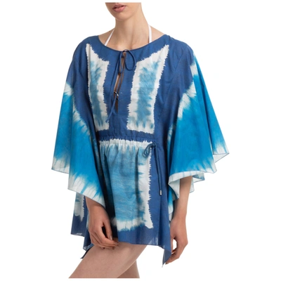 Alberta Ferretti I Love Summer Tie-dye Caftan Dress In White,blue,light Blue