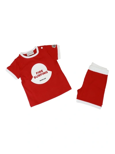 Moncler Babies' Stretch Cotton Two-piece Set In Red