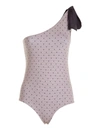 RED VALENTINO POLKA DOT ONE-SHOULDER SWIMSUIT IN ANTIQUE PINK