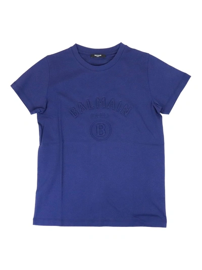 Balmain Kids' Tone-on-tone Logo T-shirt In Blue