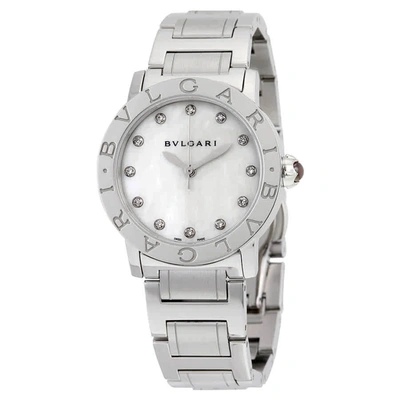 Bvlgari White Mother Of Pearl Diamond Dial Ladies Watch 101888 In Mother Of Pearl,silver Tone,white