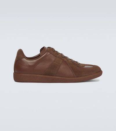 Maison Margiela Replica Leather & Suede Low Top Sneakers In Brown