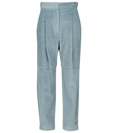 Brunello Cucinelli Single-pleat High-rise Cotton-corduroy Trousers In Vert D Eau