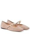 Jimmy Choo Suede Leather Ballerina Flats With Pearl In Pink