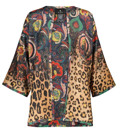 Etro Paisley And Leopard-print Silk Shawl In Multicoloured
