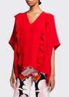 Valentino Ruffled Drape Blouse In Red