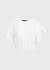 Alice And Olivia Joline Cropped Short-sleeve Ruffle Shirt In Off White