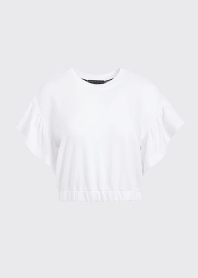 Alice And Olivia Joline Cropped Short-sleeve Ruffle Shirt In Off White