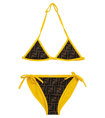Fendi Kids' Ff Logo-print Two-piece Bikini In Brown