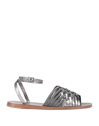 Brunello Cucinelli Bead-embellished Metallic Snake-effect Leather Sandals In Silver