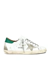 Golden Goose 'super-star' White Low Top Sneakers With Embossed Logo And Contrasting Heel Tab In White & Green