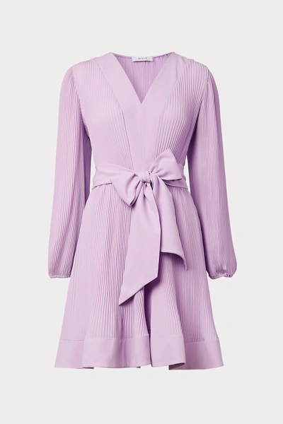 Milly Liv Pleated Long Sleeve Fit & Flare Dress In Lilac