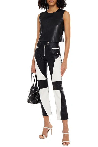 Redemption Cropped Two-tone Faux Leather Straight-leg Pants In Black